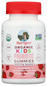 MARYRUTH'S front label of strawberry probiotic gummies showing product clarity and serving info
