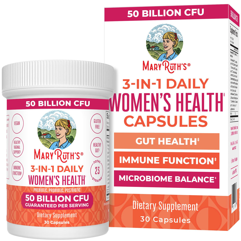 MARYRUTH'S front packaging showing bottle and benefits
