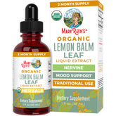 MARYRUTH'S front bottle label showing organic lemon balm and benefits
