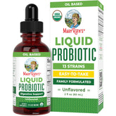 MARYRUTH'S front bottle image showing travel-size probiotic benefits