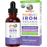 MaryRuth's bottle front label showing organic toddler iron benefits
