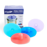 Masontops Pickle Pipes front view showing compact silicone airlock and lid benefits