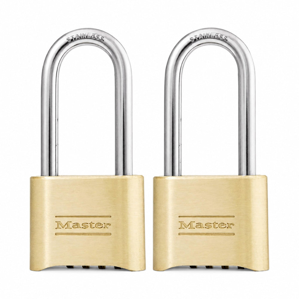 Master Lock front view of brass body showing durable construction and reliability