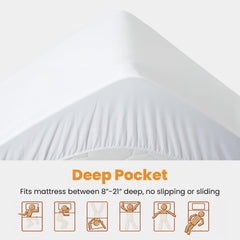 MATBEBY side profile on deep mattress illustrating 8–21 inch compatibility