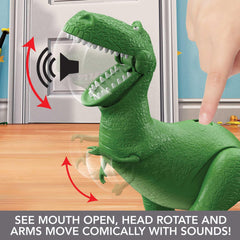 Mattel Rex held in a child's hand to show 15-inch size and easy handling