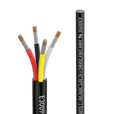 Matugajp front view of 50ft 20 AWG 4-conductor cable showing black jacket and labeling, durable protection