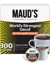 MAUD'S front packaging showing 100-count bold decaf for convenience