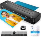 MAXDONE front view showing compact 13-inch laminator and benefits of workspace efficiency
