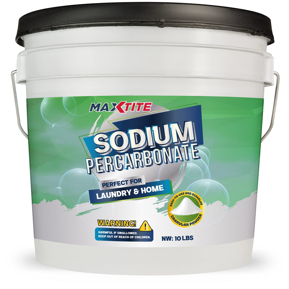 MAXTITE front view of 10 lb HDPE pail with resealable cap, shows packaging and safety features