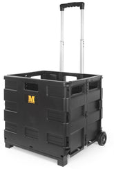 MaxWorks front view of black collapsible dolly showing compact design and convenience