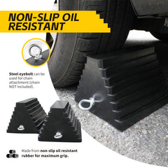 MaxxHaul chock placed under trailer wheel for safe loading and parking