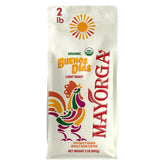 Mayorga front packaging showing 2 lb bag and organic badge, highlights freshness