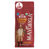 Mayorga 2lb bag front view showing branding and roast information, ensures confident purchase