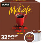 McCafé front packaging 32-count showing brand and pod count, convenient storage