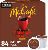 McCafé front packaging showing 84-count K-Cup pods and convenience