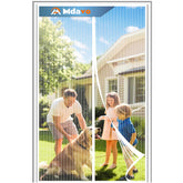 Mdavo magnetic screen door front view installed showing clean coverage and airflow benefit