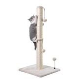 MECOOL front view of beige sisal cat post showing stable design and space-saving benefit