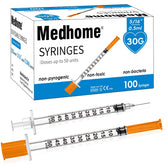 Medhome front packaging showing pack of 100 syringes and clear labeling, ensures quick identification