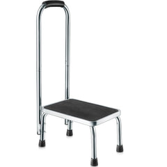 Medical king front view of step stool showing stable platform and chrome frame benefit safety