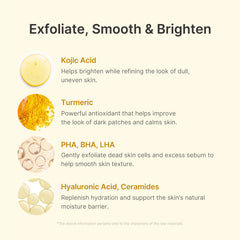 medicube ingredients label highlighting kojic acid turmeric and exfoliants
