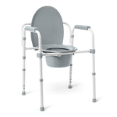 Medline front view of commode showing frame and elongated seat for stability