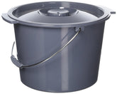 Medline commode bucket front view showing lid and handle for secure containment