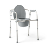 Medline commode front view showing full frame and seat for stable seating