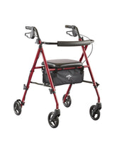Medline rollator front view in burgundy showing frame and wheels for dependable mobility