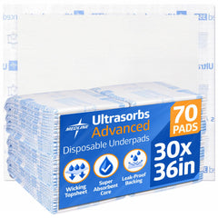 Medline packaging front showing 70-count pads and product benefits