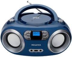 MEGATEK front view showing compact boombox and clear stereo benefit