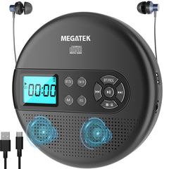 MEGATEK front view showing compact player and clear display for portable convenience