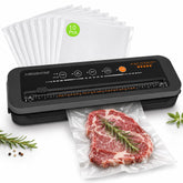 MEGAWISE front view showing compact vacuum sealer and starter bags, saves kitchen space