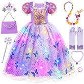 Meland front view dress showing full silhouette and regal purple shine