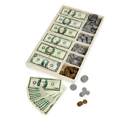 Melissa & Doug plastic coins arranged by denomination to teach sorting