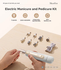 MelodySusie drill bits close-up showing eight bits for versatile nail care