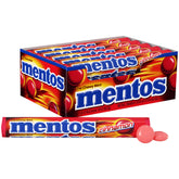 MENTOS cinnamon front packaging showing 15-roll party pack and bold branding