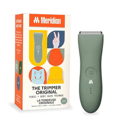 MERIDIAN trimmer front view showing sage finish and compact design benefits portability
