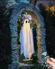 MERKYO ghost on a porch creating festive neighborhood charm