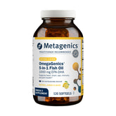 Metagenics bottle front label showing OmegaGenics branding and dosage benefit