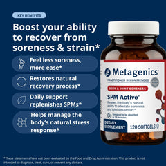 Metagenics SPM Active bottle with loose softgels depicting easy daily dosing