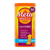 Metamucil front packaging showing orange tub and benefit of daily fiber