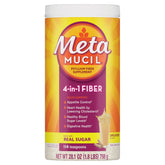 Metamucil front packaging showing unflavored powder and servings for convenient daily use