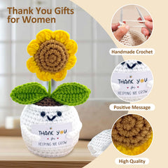 MHSMHL crochet sunflower on a desk, bright classroom accent that expresses thanks
