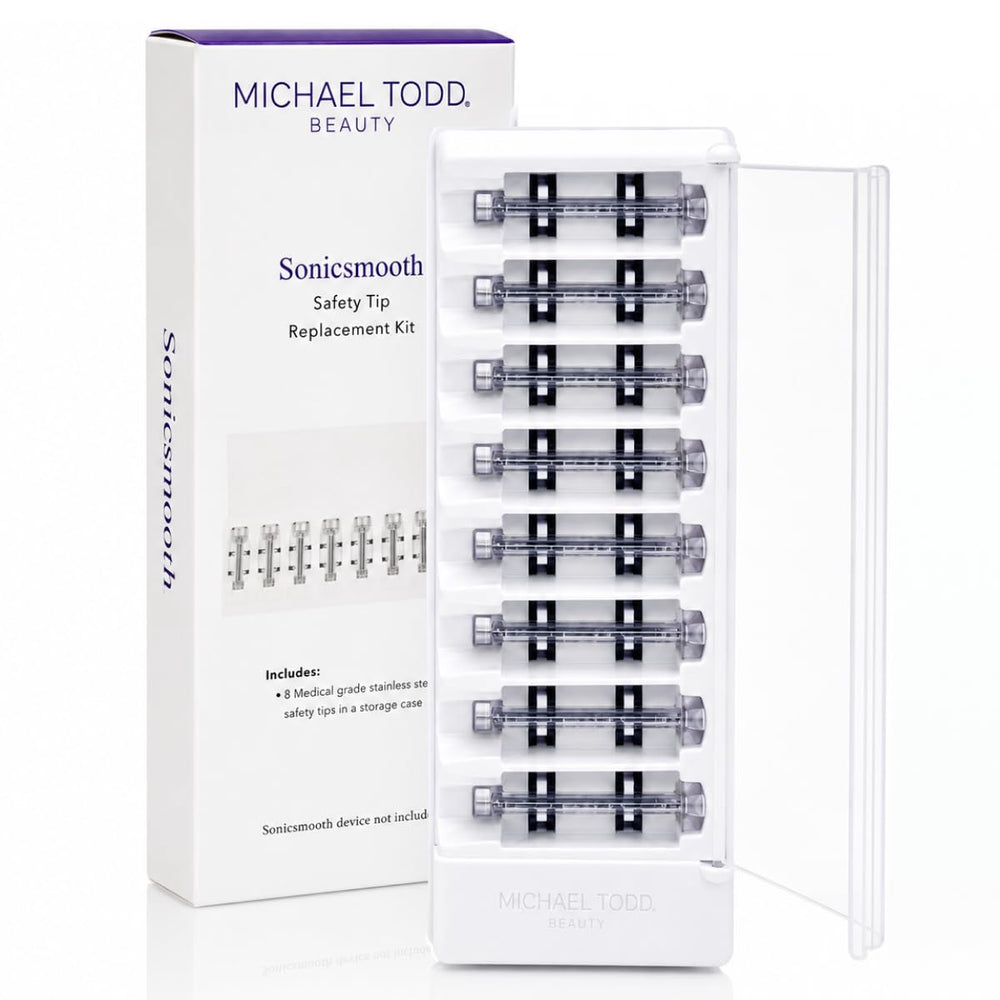 MICHAEL TODD front packaging showing eight sealed single-use blade refills for hygiene