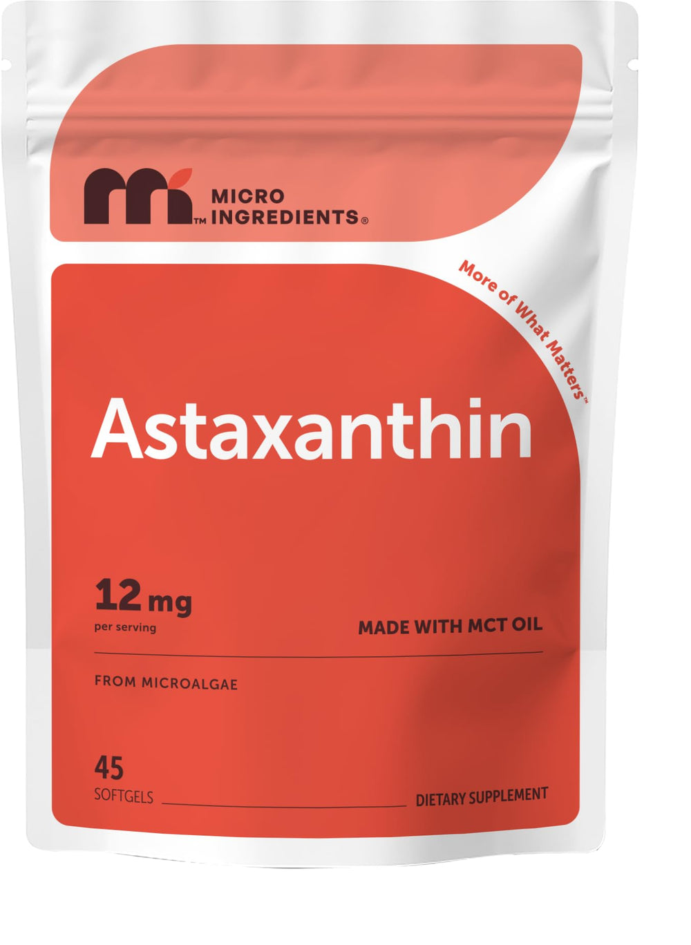 Micro Ingredients product front packaging showing 45 softgels and 12mg label benefit
