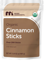 Micro Ingredients front pouch showing 2 lb cinnamon sticks and branding benefit bulk supply