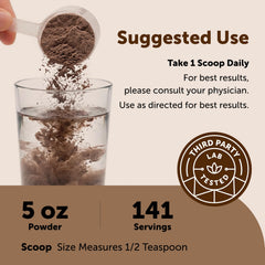 Measuring scoop of Micro Ingredients powder demonstrating accurate 141 servings