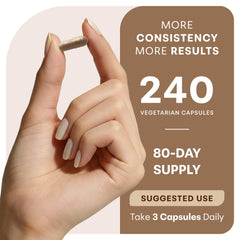 Micro Ingredients three capsules on hand illustrating the suggested daily serving