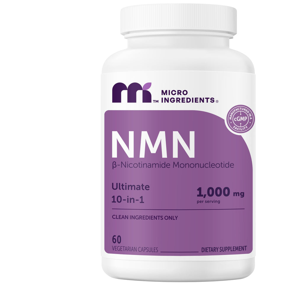 Micro Ingredients front packaging showing NMN Complex and benefits