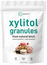 Micro Ingredients front packaging showing 6 pound xylitol bag and label benefits
